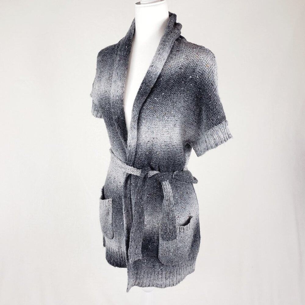 Cache Cardigan Women's XS Soft Ombre Black Grey Striped Cozy Short Sleeve  EUC